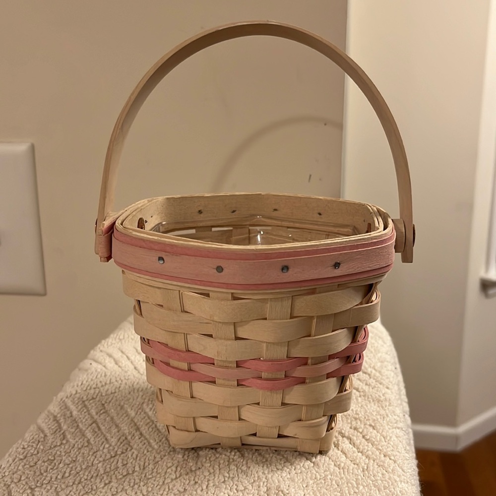 Vintage 2001 Longaberger Horizon of Hope Basket Pink Trim Swing Handle Protector